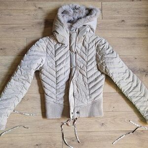 BEBE 2000s y2k tight fit beige jacket with corset lace up detailing.